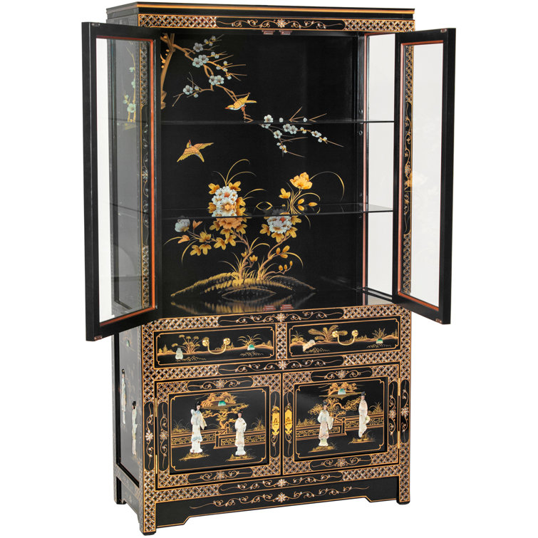 Oriental Furniture Black Lacquer China Cabinet Royal Ladies Perigold
